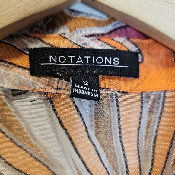 Notations Retro Sheer Lightweight Orange Pink Button-down Summer Top Small - Picture 7 of 9